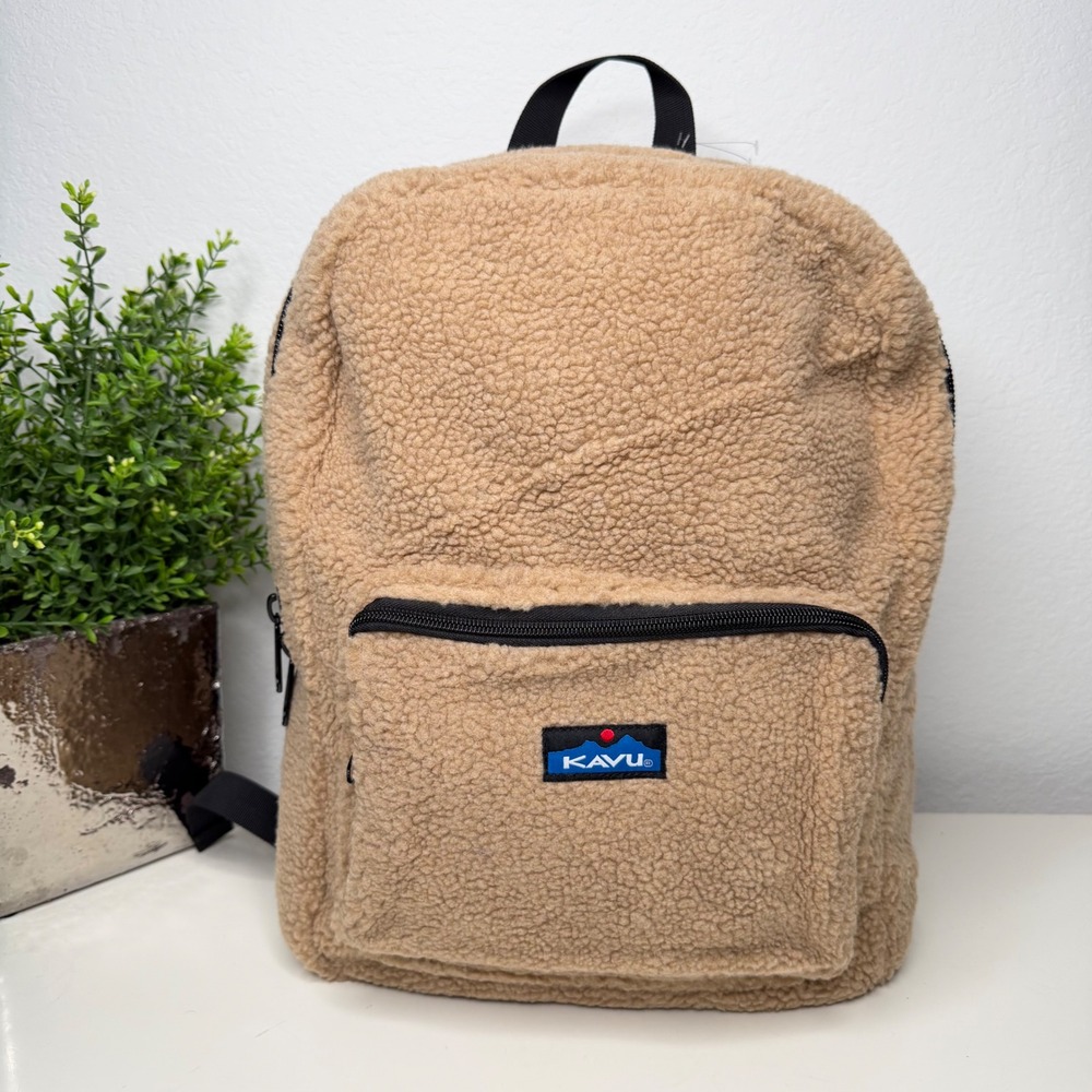 KAVU Fleece Backpack Unisex Tan Sherpa High Pile‎ Gorpcore Cabin NEW